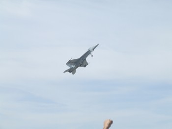The F/A-18 pilots did not want to be left out. This fellow showed off high alpha flight at 100 knots down the flightline. Quite a feat but part of what a Super Hornet does for a living.