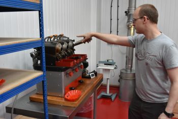 Roland demonstrating the sample roaster.